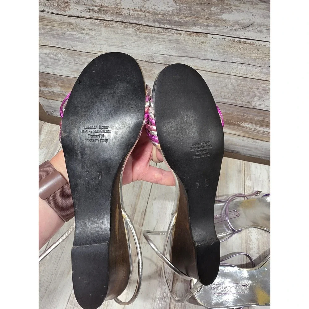 Martini Osvaldo Metallic Leather Wedge Sandals Lot 2 Pairs  7 7.5 Italy TLC READ
